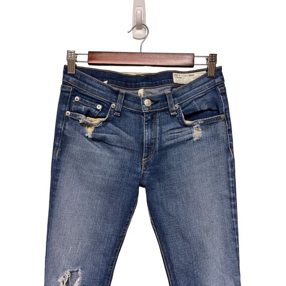 Rag & Bone Skinny Distressed Destroyed Denim Blue Jeans Women's Size 27 - Picture 3 of 13